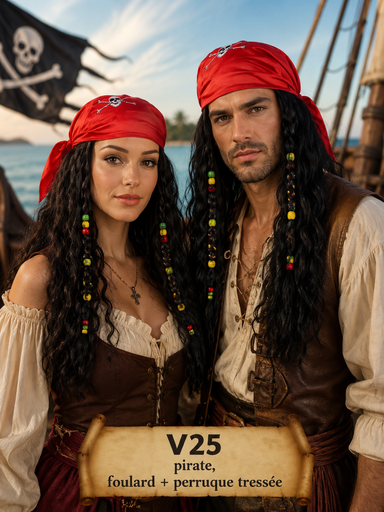 [V25] Pirate foulard + perruque tressée