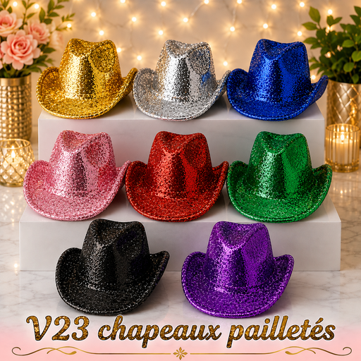 [V23] Chapeau pailleté plastique style cowboy